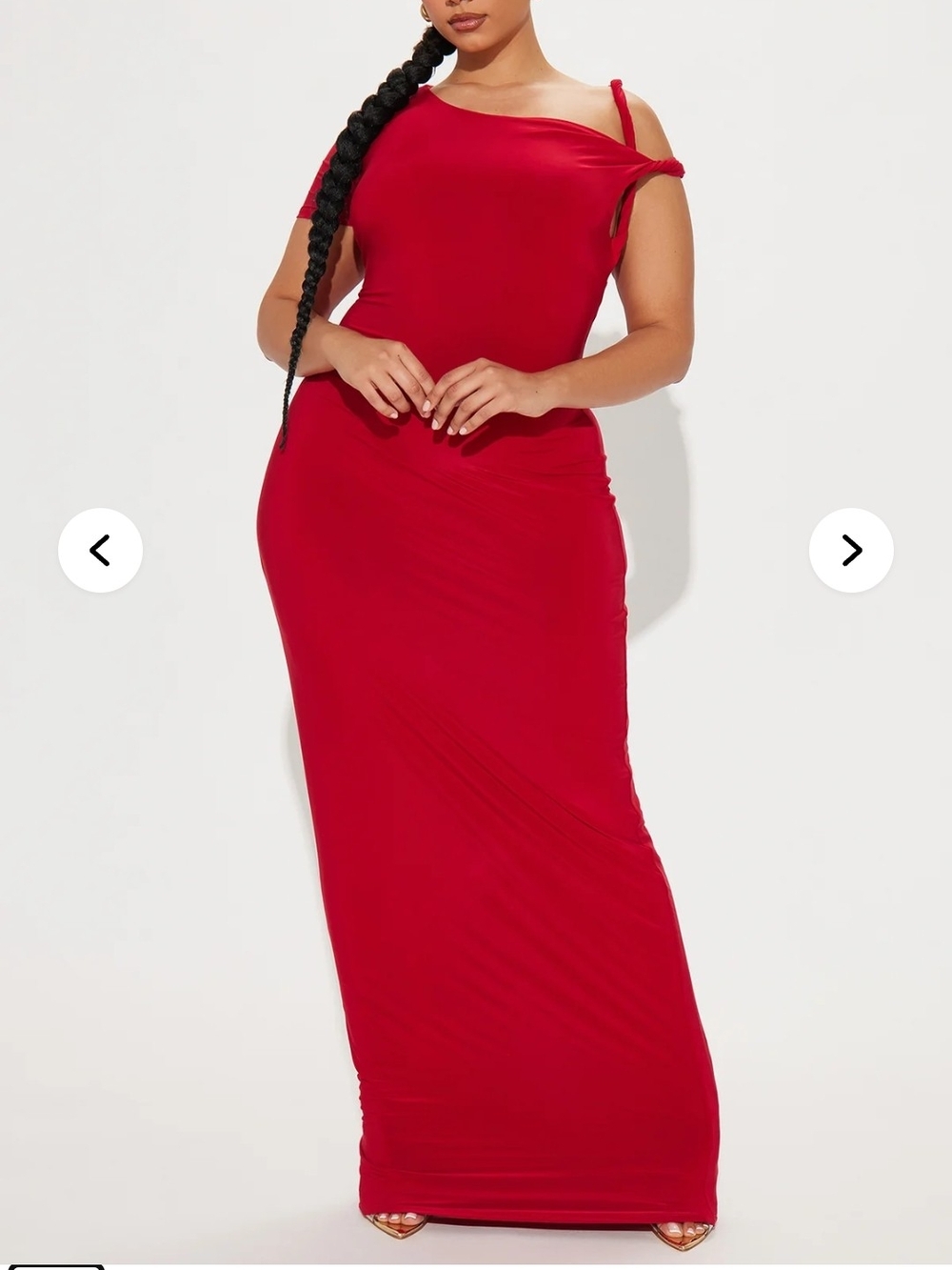 Fashion Nova Olympia Twust One Shoulder Red Maxi Dress with Short Sleeves